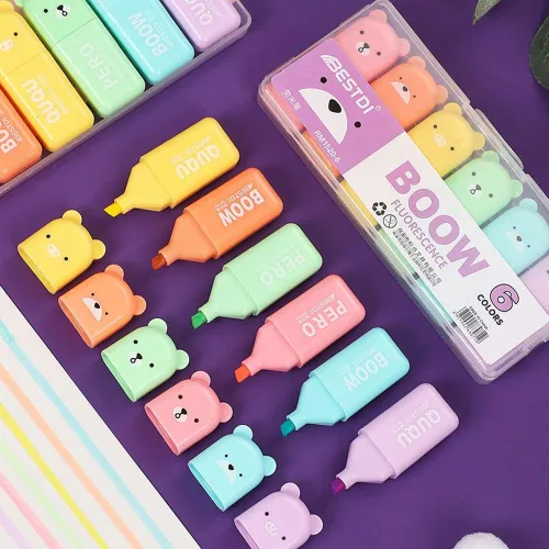 Kawaii Fluorescent Bear Highlighter Set